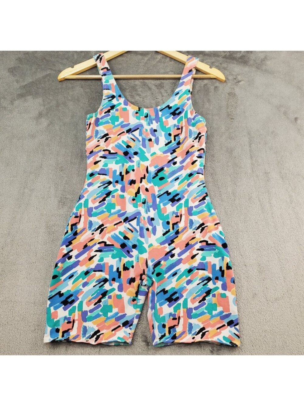 Urban Renewal UO Tank Bodysuit Unitard Romper Biker Shorts Sz S Art Print Retro